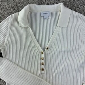 Seraphine Ribbed Knit Polo Maternity Top Womens S Cream Henley Sweater Classic